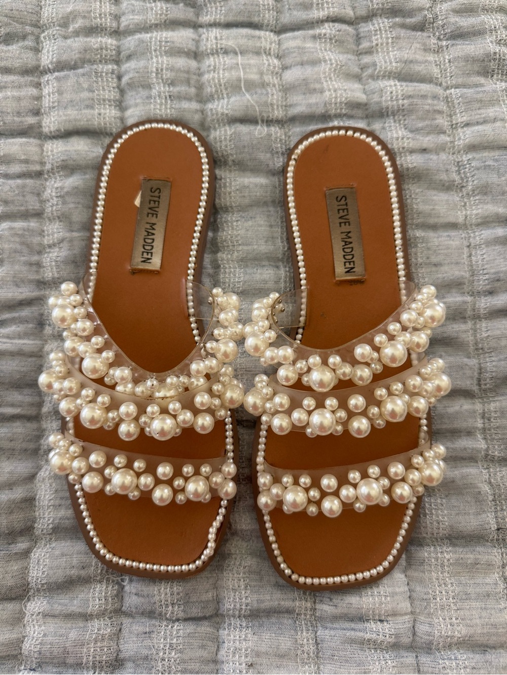 Steve Madden Pearl Embellished Slide Sandals - Picture 1 of 6
